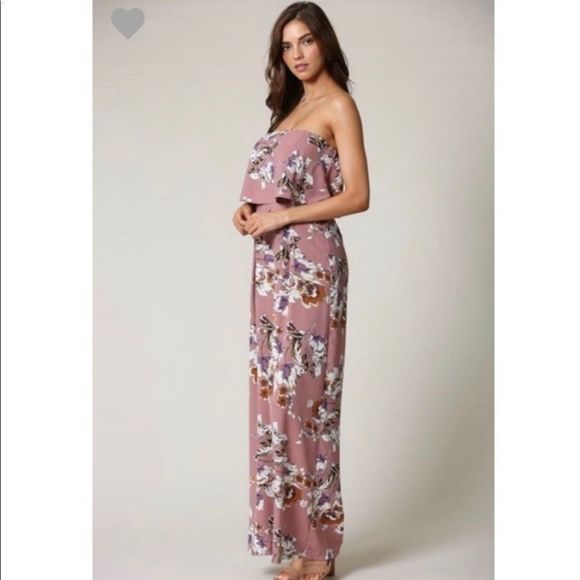 Honey B’s Mauve Lavender Floral Strapless Jumpsuit: Small NWT - Picture 2 of 2